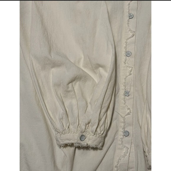 Free People Ivory Oversized Button-Up Shirt Mini Dress Raw Hem Cotton Size M - Picture 10 of 11